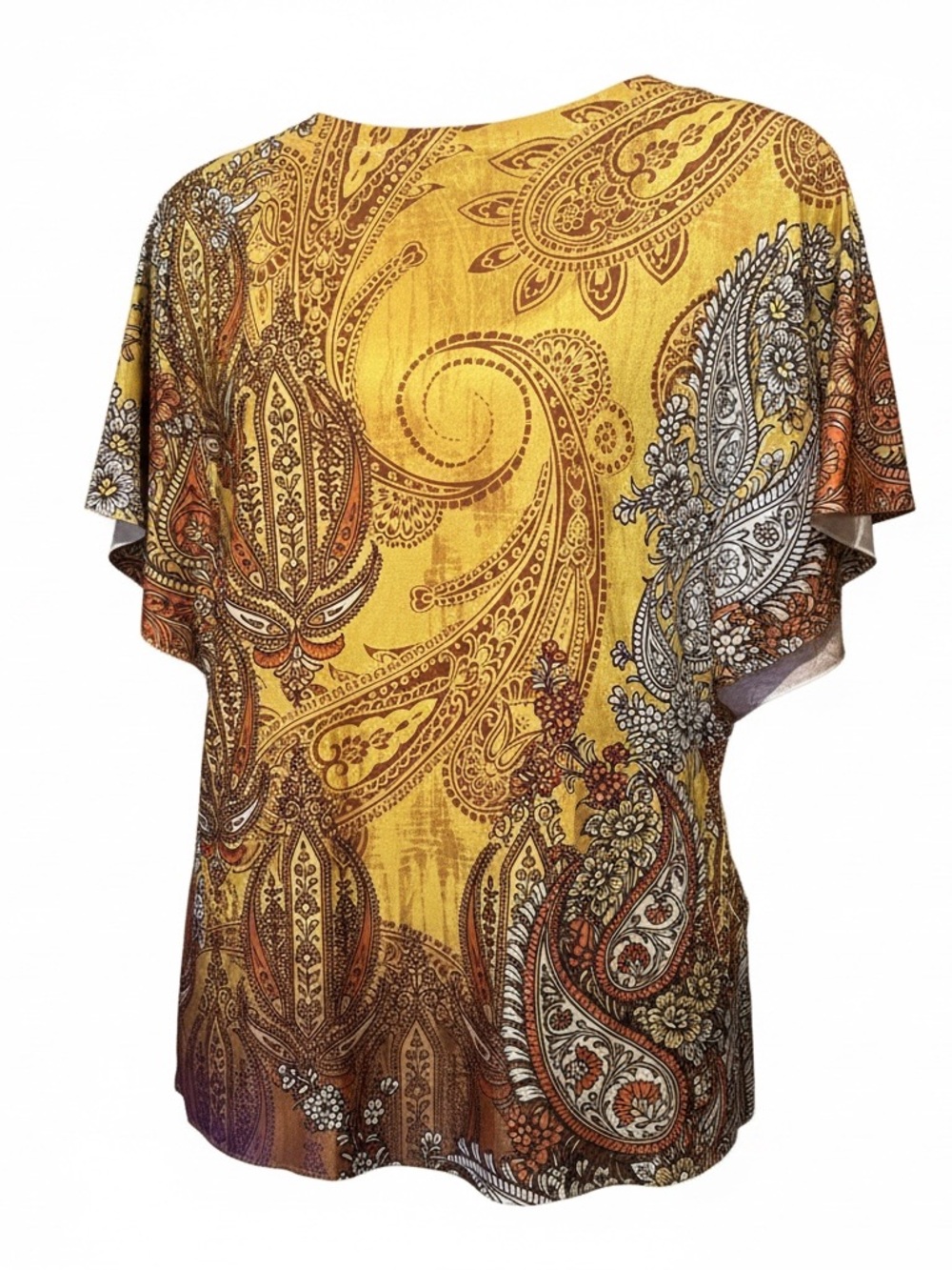 Giorgio Armani Yellow Paisley Short Sleeve Scoop Neck Tee - Picture 4 of 4